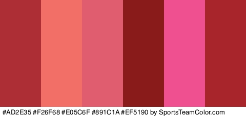 #AD2E35 #F26F68 #E05C6F #891C1A #EF5190 #A8262B Colors