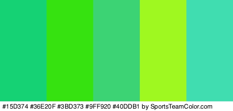 #15D374 #36E20F #3BD373 #9FF920 #40DDB1 Colors