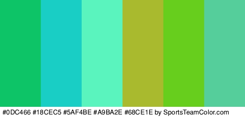 #0DC466 #18CEC5 #5AF4BE #A9BA2E #68CE1E #56CE9C Colors