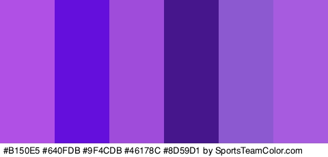 #B150E5 #640FDB #9F4CDB #46178C #8D59D1 #A75CE0 Colors