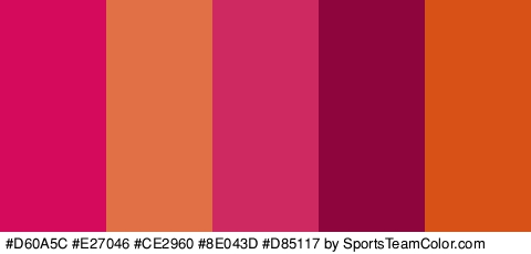 #D60A5C #E27046 #CE2960 #8E043D #D85117 Colors