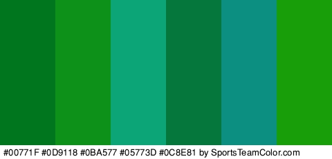 #00771F #0D9118 #0BA577 #05773D #0C8E81 #189E09 Colors