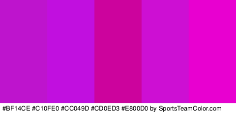 #BF14CE #C10FE0 #CC049D #CD0ED3 #E800D0 Colors