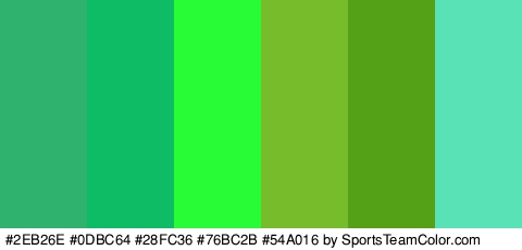 #2EB26E #0DBC64 #28FC36 #76BC2B #54A016 #5AE2B7 Colors