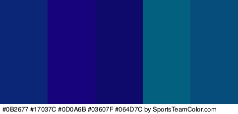 #0B2677 #17037C #0D0A6B #03607F #064D7C Colors