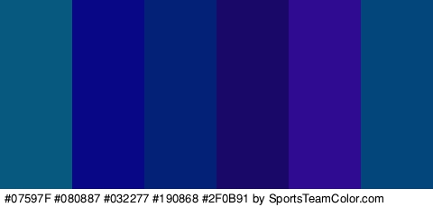 #07597F #080887 #032277 #190868 #2F0B91 #03467C Colors