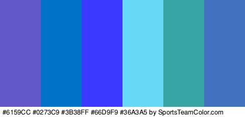 #6159CC #0273C9 #3B38FF #66D9F9 #36A3A5 #4272BF Colors