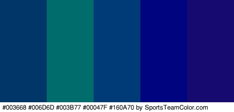 #003668 #006D6D #003B77 #00047F #160A70 Colors