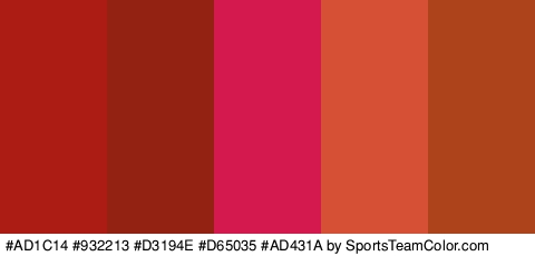 #AD1C14 #932213 #D3194E #D65035 #AD431A Colors