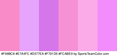 #F98BC8 #E7A4FC #D577EA #F791D5 #FCABE9 #F38DFC Colors