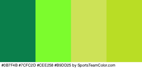 #0B7F4B #7CFC2D #CEE258 #B9DD25 Colors