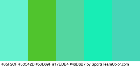 #65F2CF #50C42D #53D69F #17EDB4 #46D6B7 Colors