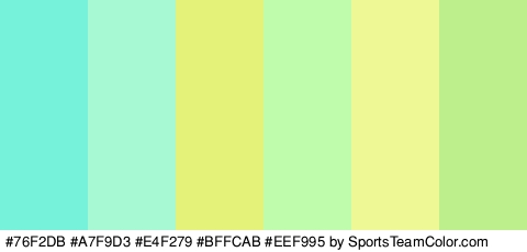 #76F2DB #A7F9D3 #E4F279 #BFFCAB #EEF995 #BEEF8D Colors