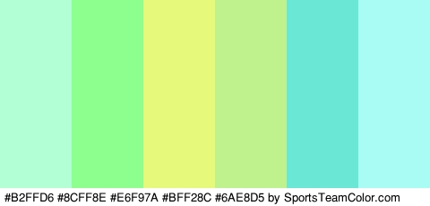 #B2FFD6 #8CFF8E #E6F97A #BFF28C #6AE8D5 #A9FCF4 Colors