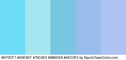 #6FDCF7 #A5E5EF #79C6E0 #98BDEA #AEC3F2 Colors