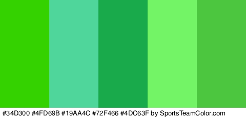 #34D300 #4FD69B #19AA4C #72F466 #4DC63F Colors