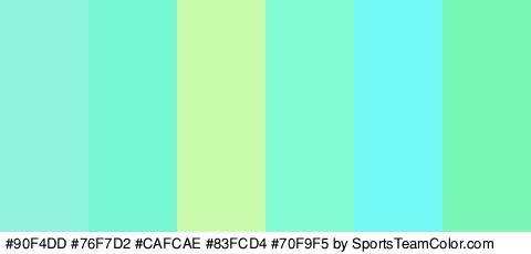 #90F4DD #76F7D2 #CAFCAE #83FCD4 #70F9F5 #79F7B6 Colors