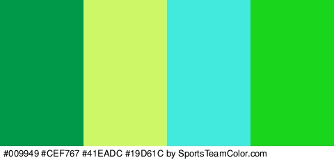 #009949 #CEF767 #41EADC #19D61C Colors