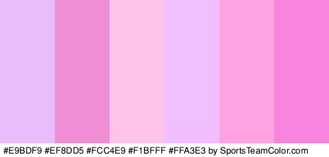 #E9BDF9 #EF8DD5 #FCC4E9 #F1BFFF #FFA3E3 #F785DE Colors