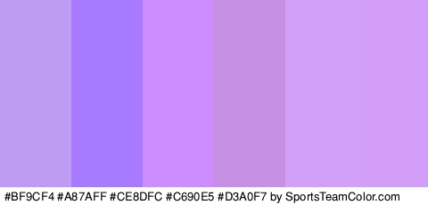 #BF9CF4 #A87AFF #CE8DFC #C690E5 #D3A0F7 #D39EF7 Colors