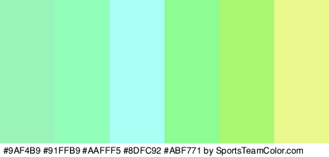 #9AF4B9 #91FFB9 #AAFFF5 #8DFC92 #ABF771 #E9F98E Colors