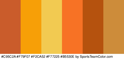 #C95C2A #F79F07 #F2CA52 #F77225 #B5530E #CC8C39 Colors