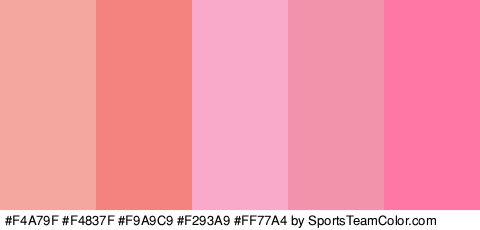 #F4A79F #F4837F #F9A9C9 #F293A9 #FF77A4 Colors