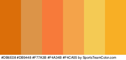 #DB6E08 #DB9448 #F77A3B #F4A34B #F4CA55 #F9AF25 Colors