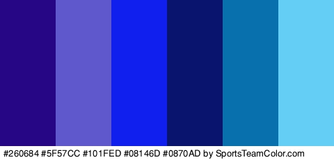 #260684 #5F57CC #101FED #08146D #0870AD #64CEF4 Colors