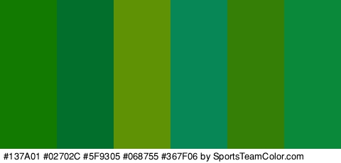 #137A01 #02702C #5F9305 #068755 #367F06 #0B893B Colors