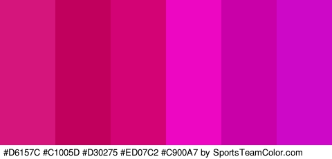 #D6157C #C1005D #D30275 #ED07C2 #C900A7 #CE08C7 Colors