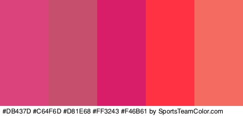 #DB437D #C64F6D #D81E68 #FF3243 #F46B61 Colors