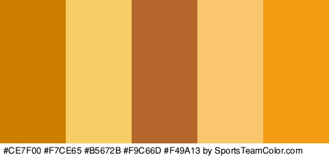 #CE7F00 #F7CE65 #B5672B #F9C66D #F49A13 Colors