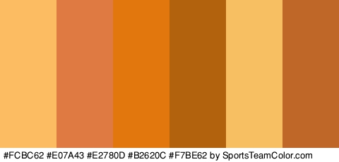 #FCBC62 #E07A43 #E2780D #B2620C #F7BE62 #BF6728 Colors