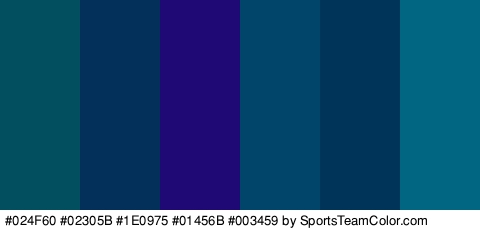 #024F60 #02305B #1E0975 #01456B #003459 #016682 Colors