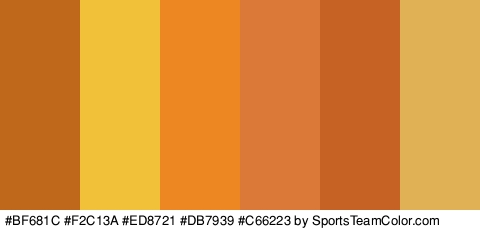 #BF681C #F2C13A #ED8721 #DB7939 #C66223 #E0B255 Colors