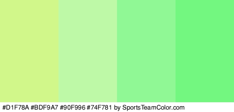 #D1F78A #BDF9A7 #90F996 #74F781 Colors