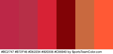 #BC2747 #B72F46 #D62234 #820306 #C96940 #FF5A35 Colors