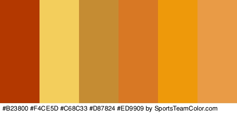 #B23800 #F4CE5D #C68C33 #D87824 #ED9909 #EA9B46 Colors