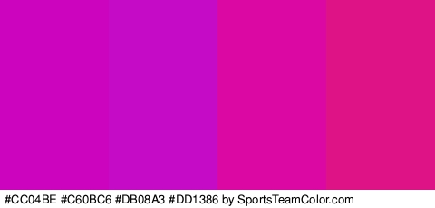 #CC04BE #C60BC6 #DB08A3 #DD1386 Colors