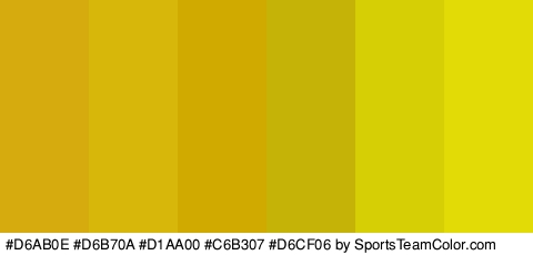 #D6AB0E #D6B70A #D1AA00 #C6B307 #D6CF06 #E2DB06 Colors