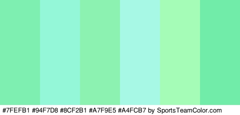 #7FEFB1 #94F7D8 #8CF2B1 #A7F9E5 #A4FCB7 #71EDA9 Colors