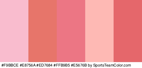 #F9BBCE #E8756A #ED7684 #FFB9B5 #E5676B Colors