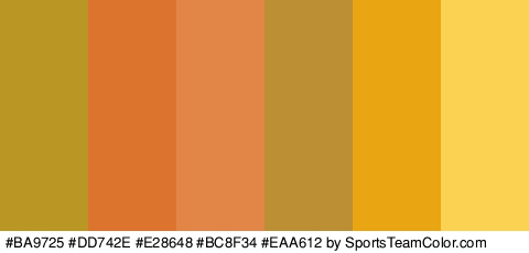 #BA9725 #DD742E #E28648 #BC8F34 #EAA612 #FCD253 Colors