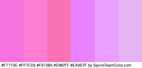 #F771DE #FF7CD5 #F972B6 #E882FF #EA9EFF #E5B2F4 Colors