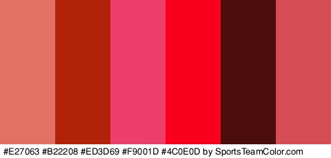 #E27063 #B22208 #ED3D69 #F9001D #4C0E0D #D64D56 Colors