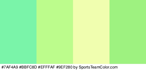 #7AF4A9 #BBFC8D #EFFFAF #9EF280 Colors