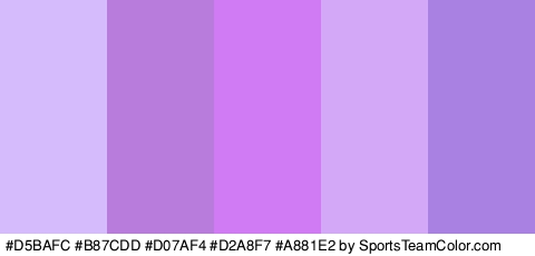 #D5BAFC #B87CDD #D07AF4 #D2A8F7 #A881E2 Colors