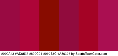 #990A43 #AD0537 #890C01 #910B3C #A50326 #AA0F52 Colors