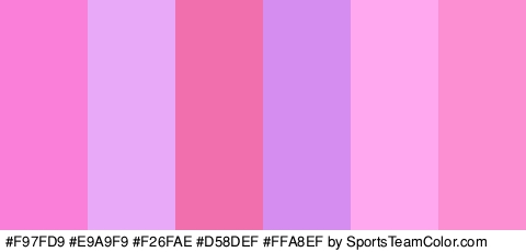 #F97FD9 #E9A9F9 #F26FAE #D58DEF #FFA8EF #FC8FD1 Colors